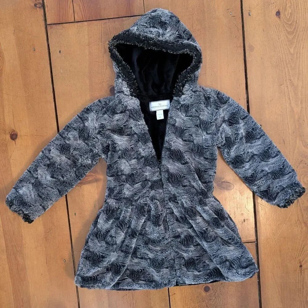 American Widgeon Coat Girls 7 Faux Fur Hooded Fleece Zip Jacket Warm Winter